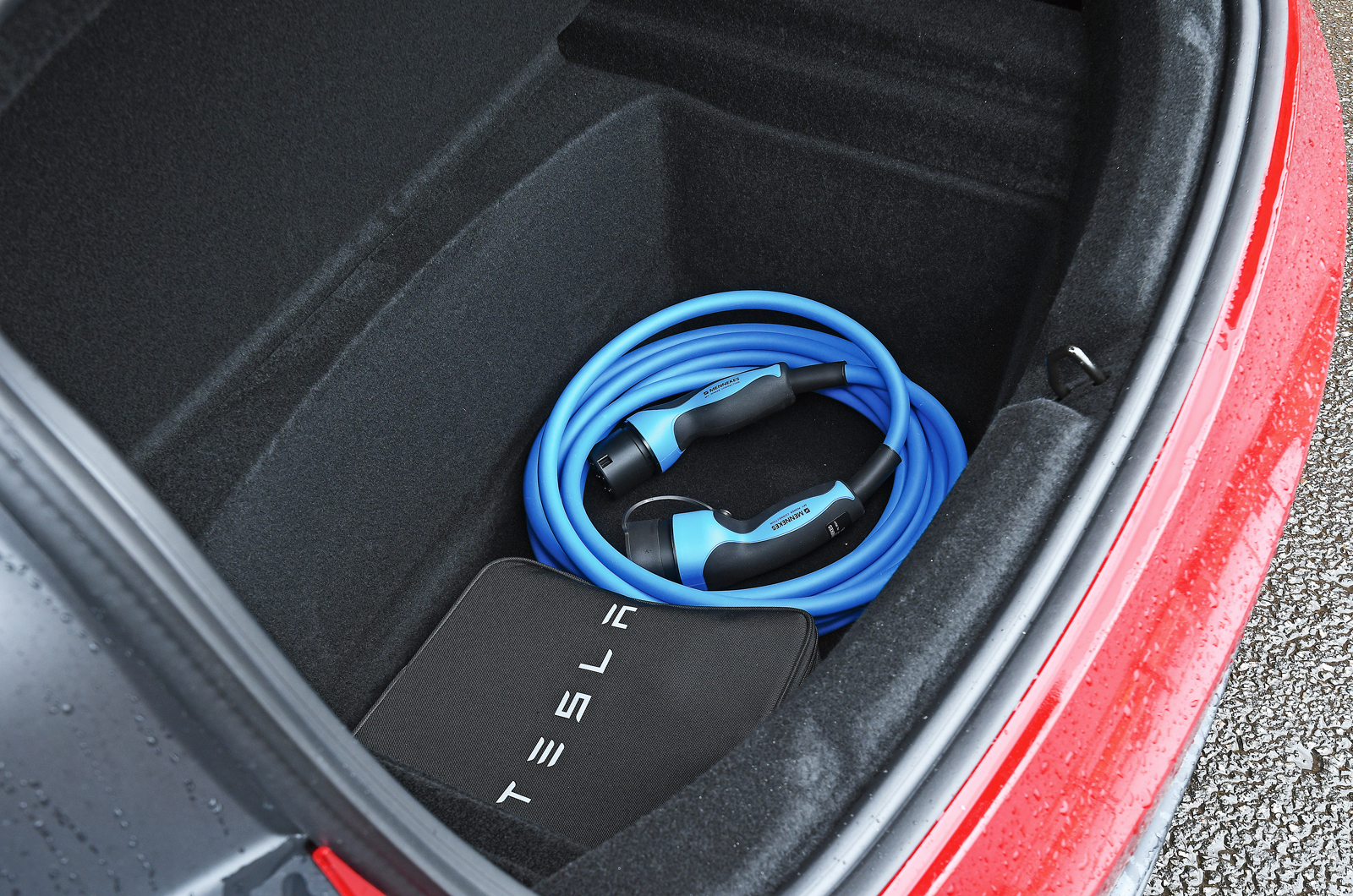 Tesla Model 3 charging cable in boot