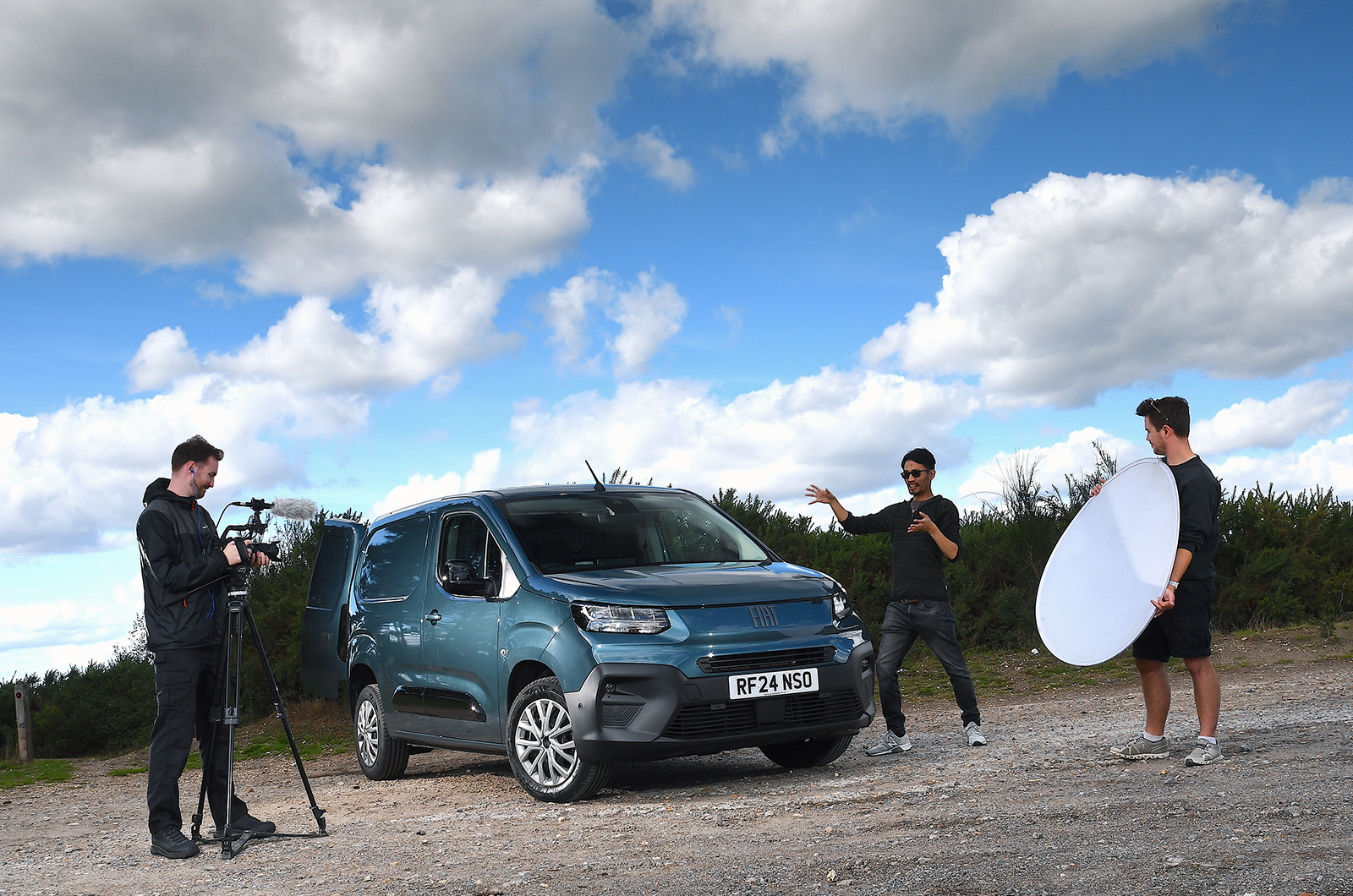 Tom Goodban using the Fiat Doblo as a mobile office