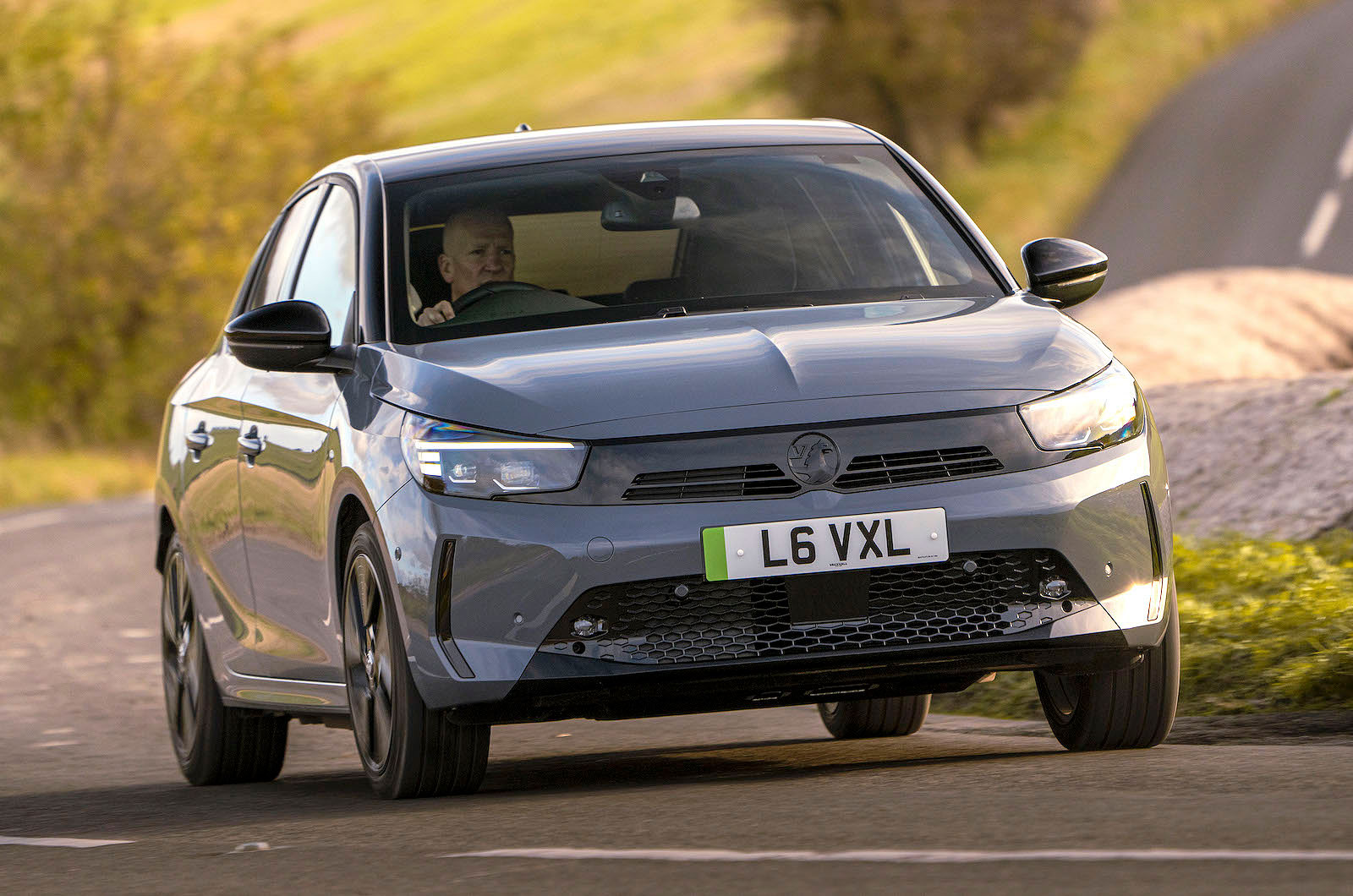 Grey Vauxhall Corsa Electric front cornering