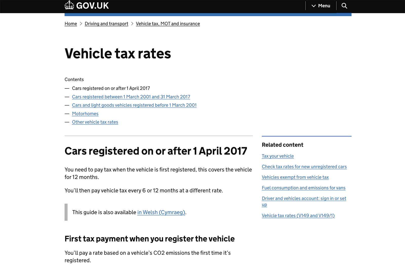 Vehicle tax rates government website