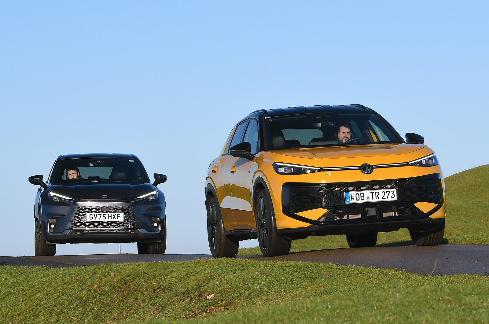 Volkswagen T-Roc and Lexus LBX front driving