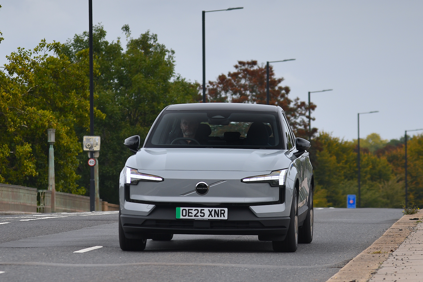 Volvo EX30 front on dual carriageway