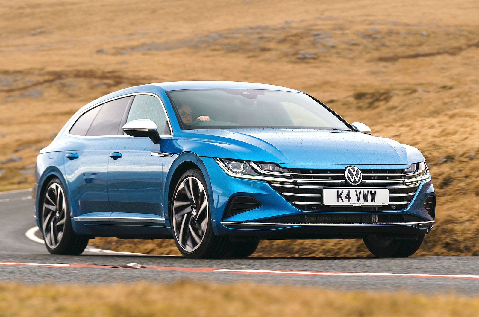 Blue VW Arteon Shooting Brake front cornering