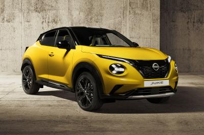 Yellow 2024 Nissan Juke N-Sport front right static