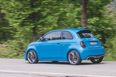 Abarth 500e driving rear 2023