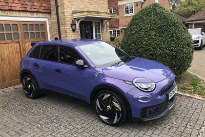 Abarth 600e outside house