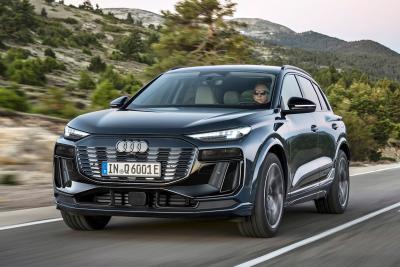 Audi Q6 e-tron blue front driving