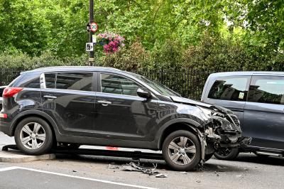 A black car after a crash in London
