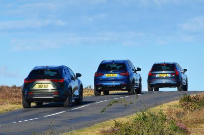 BMW X3 xDrive30e vs Lexus NX 450h vs Volvo XC60 Recharge T5 going over hill