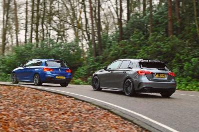 BMW M140i and Mercedes-AMG A35 from behind