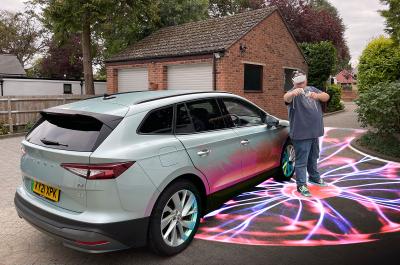 Skoda Enyaq with virtual reality headset