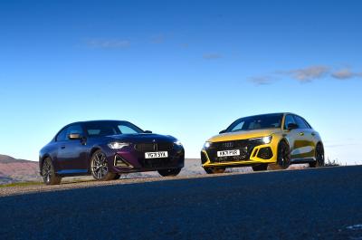 New BMW M240i Coupe vs Audi RS3 Sportback static twin