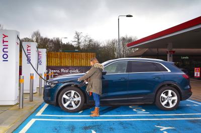 Audi E-tron at Ionity electric car charging station