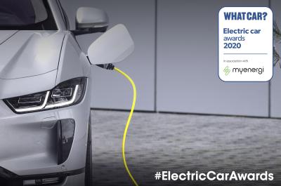 Jaguar I-Pace charging with Electric Car Awards logo