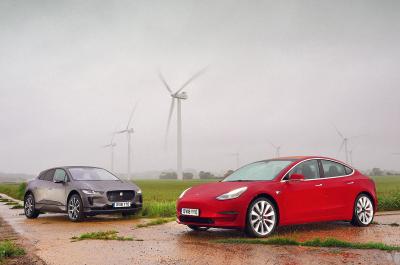 Jaguar I-Pace vs Tesla Model 3 front