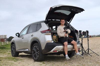 Jonty Renk in the boot of his Nissan X-Trail