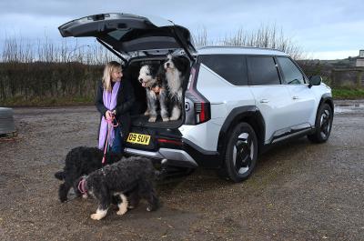 Kia EV9 Claire in boot with dogs
