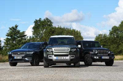 Land Rover Defender vs Volvo XC90 vs Jeep Wrangler closer