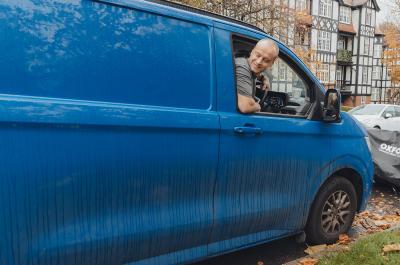 Max reversing VW Transporter van