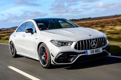 White Mercedes-AMG CLA 45 S front right driving