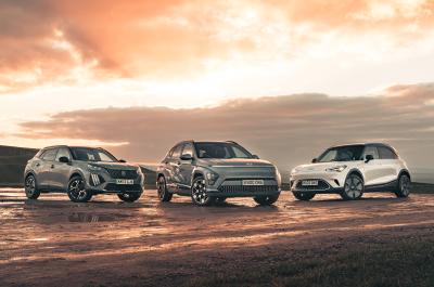 New Hyundai Kona Electric and Peugeot e-2008 vs Smart #1 fronts