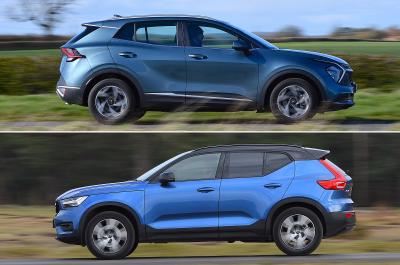 New Kia Sportage vs used Volvo XC40 driving sideview