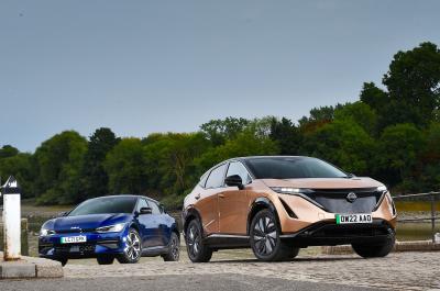 New Nissan Ariya vs Kia EV6 fronts