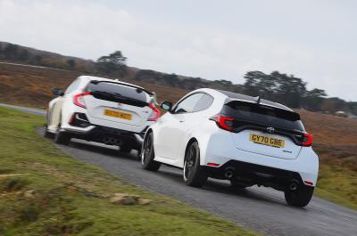 New Toyota Yaris GR vs Honda Civic Type R rears
