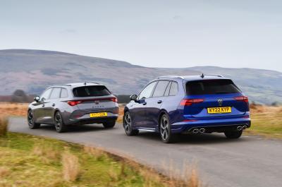 New Volkswagen Golf R Estate vs Cupra Leon Estate rears