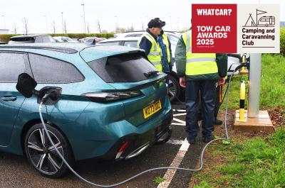 Peugeot 308 SW PHEV charging during Tow Car Awards testing