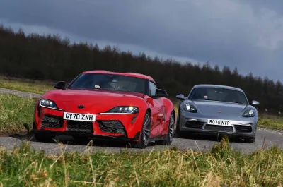 Porsche 718 Cayman vs Toyota GR Supra fronts