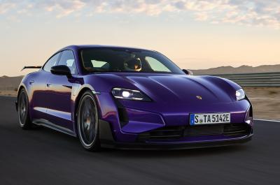 Porsche Taycan Turbo GT front right driving