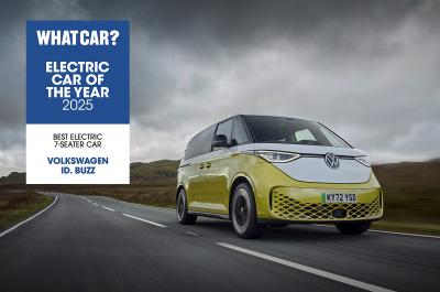Volkswagen ID Buzz front driving with award logo