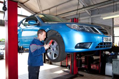 Saab in garage