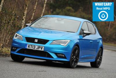 Seat Leon driving front with Real MPG logo