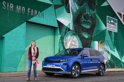 Skoda Enyaq long termer with Mo Farah mural