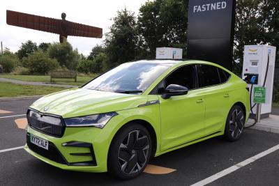 Skoda Enyaq Coupe charging at Angel of North