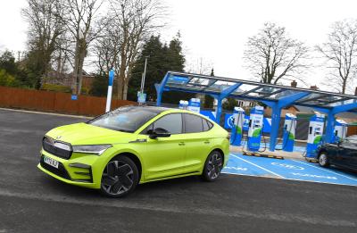 Skoda Enyaq Coupe leaving charging point