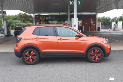 Long term Volkswagen T-Cross at a petrol station 