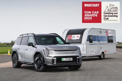 Tow Car Awards 2024 Kia EV9 in front of caravan