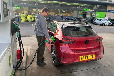 Vauxhall Corsa at petrol station