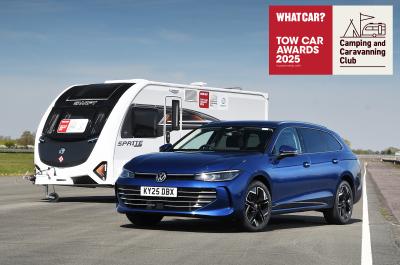 Volkswagen Passat front with a caravan