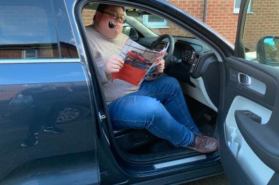 Darren sitting in Volvo XC40