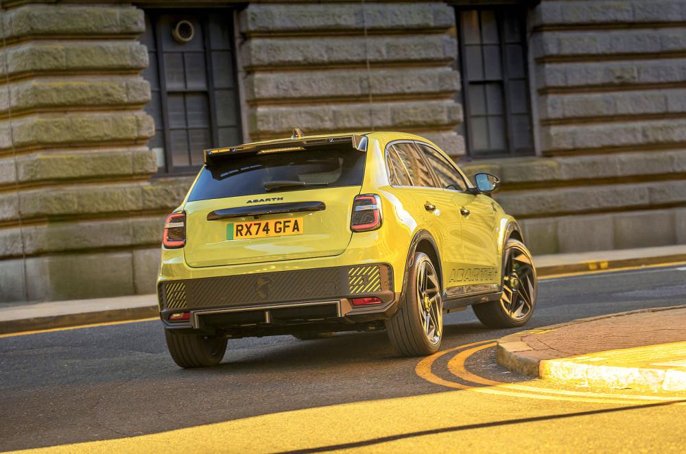 Abarth 600e rear cornering