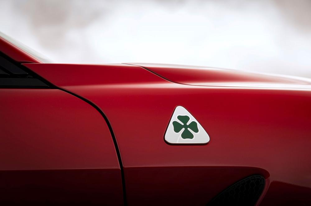 Red Alfa Romeo Giulia Quadrifoglio badge detail
