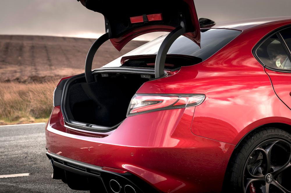 Red Alfa Romeo Giulia Quadrifoglio boot open