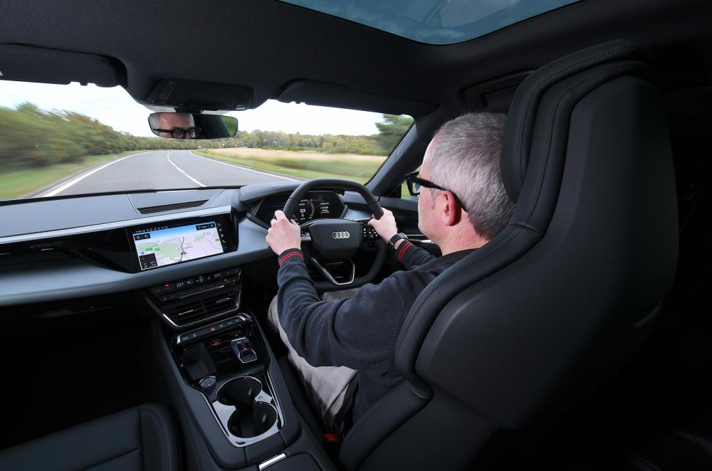 Audi E-tron GT over-the-shoulder driving shot
