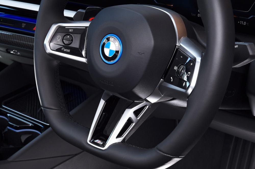 BMW i5 interior steering wheel detail