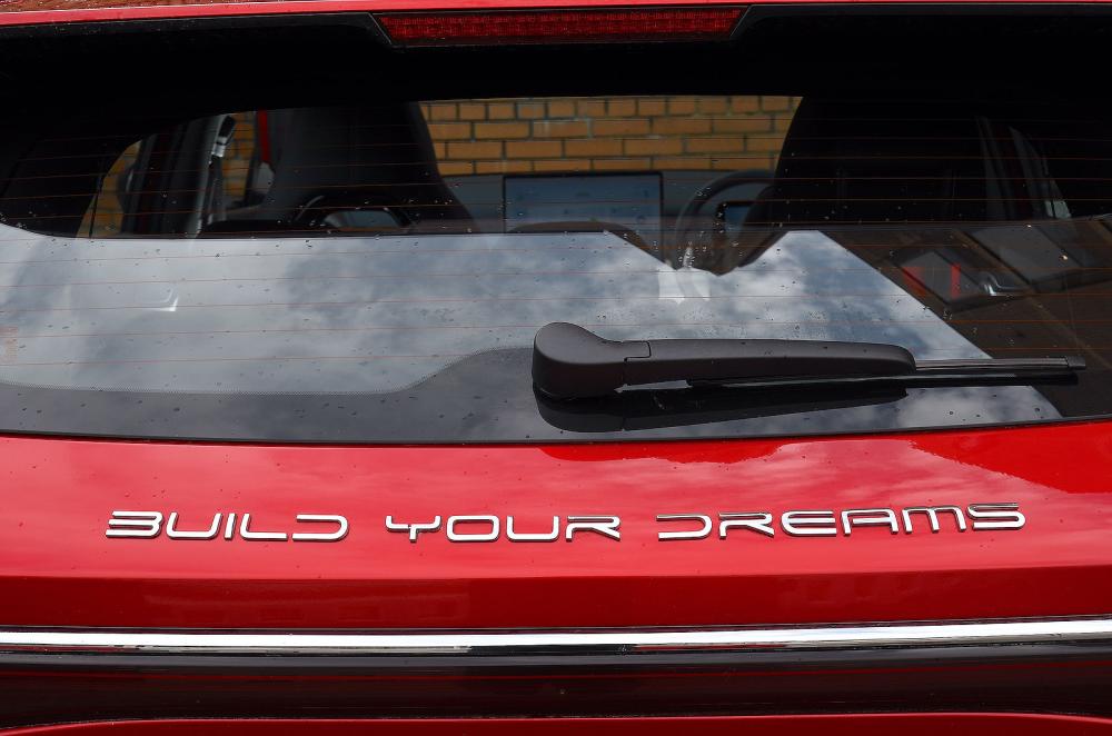 Red BYD Atto 3 rear badge detail