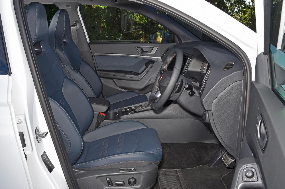 White Cupra Ateca interior front seats